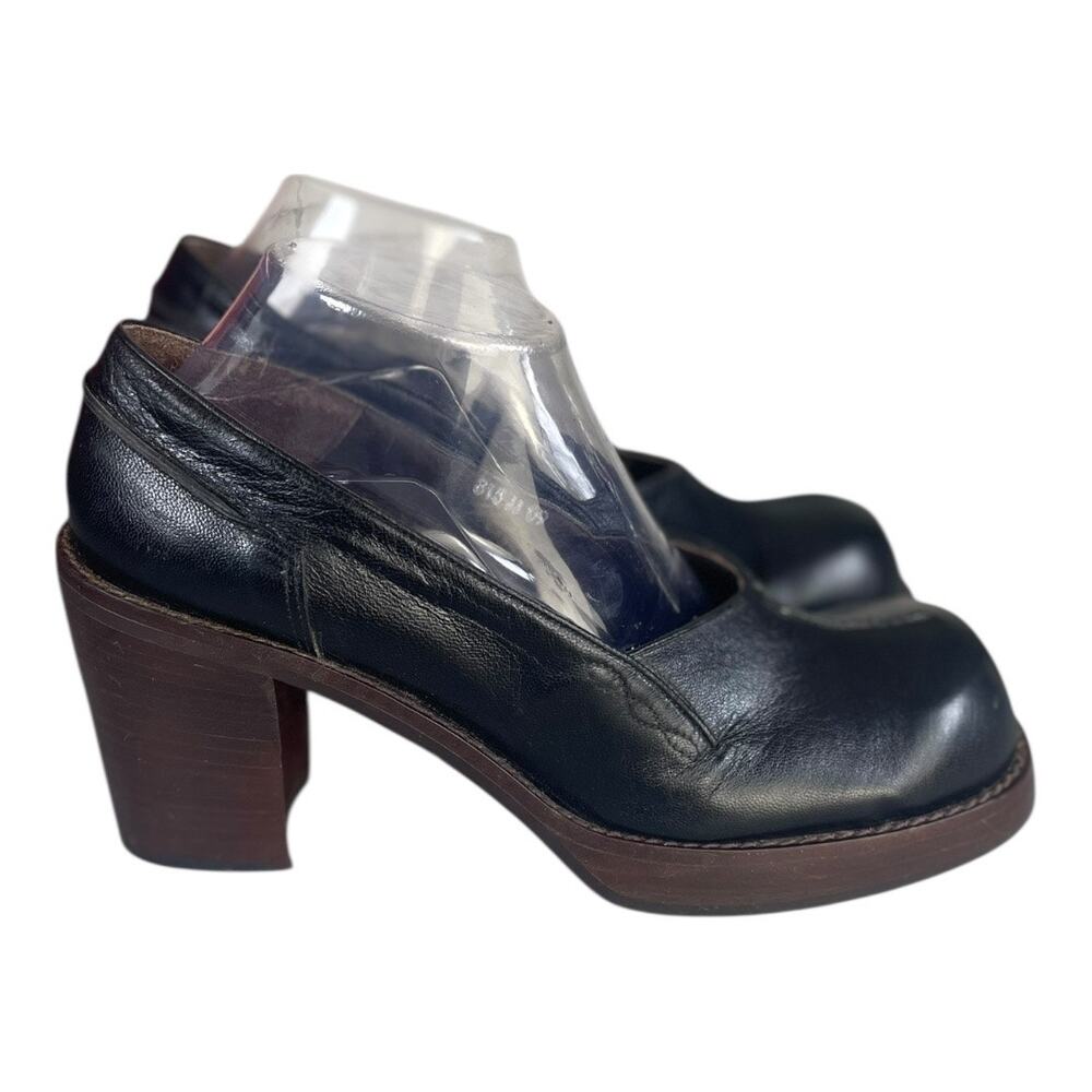 Vintage Corellie Women’s Black Leather Platform Heels Size-10B Made In Italy - Picture 5 of 10